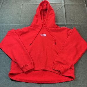 The North Face Women's L Pullover Hoodie Orange Fleece Logo Long Sleeve cropped